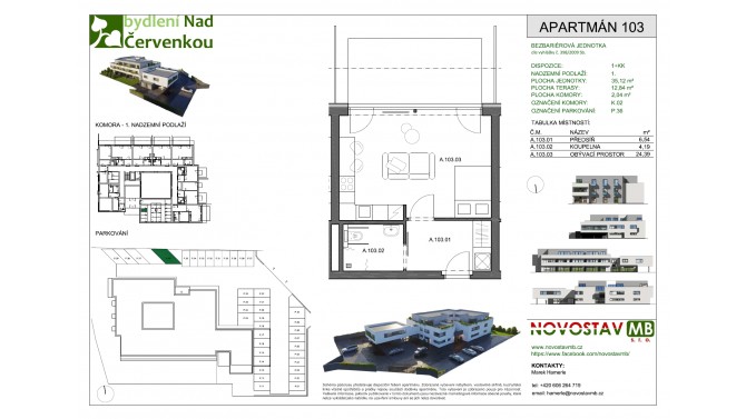 A 103 - 1+KK 35 m2 + terasa 12,84 m2, úprava pro invalidyČíslo bytu A102