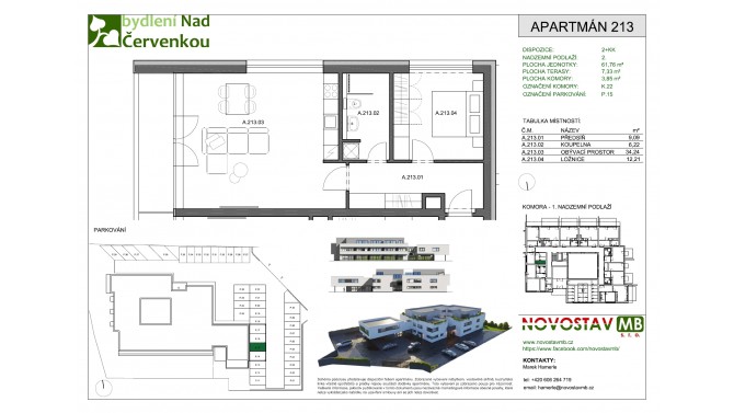 A 213 - 2+KK 62m2 + terasa 7,33 m2