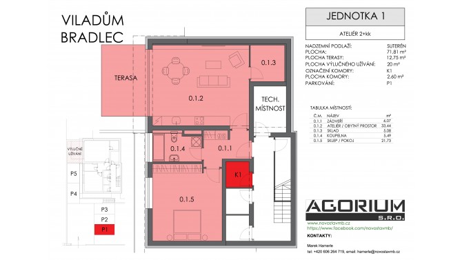 Ateliér 2 KK, 72 m2 + 13 m2 terasa