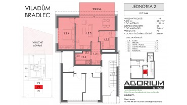 3+KK, 58,17 m2 + 11,80 m2 terasa + 268 m2 předzahrádka